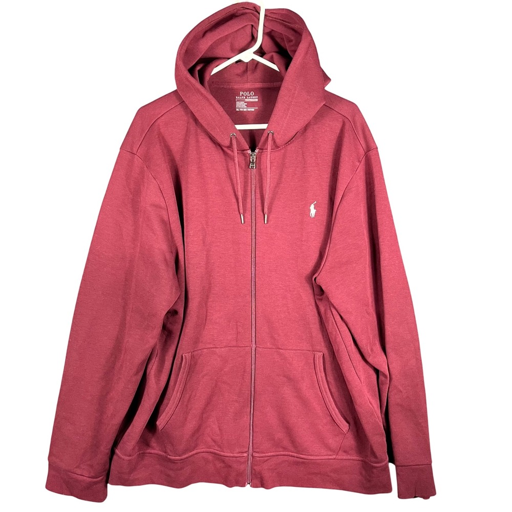 Polo Ralph Lauren Performance Hoodie Mens XXL Maroon Burgundy Full Zip Pony Logo